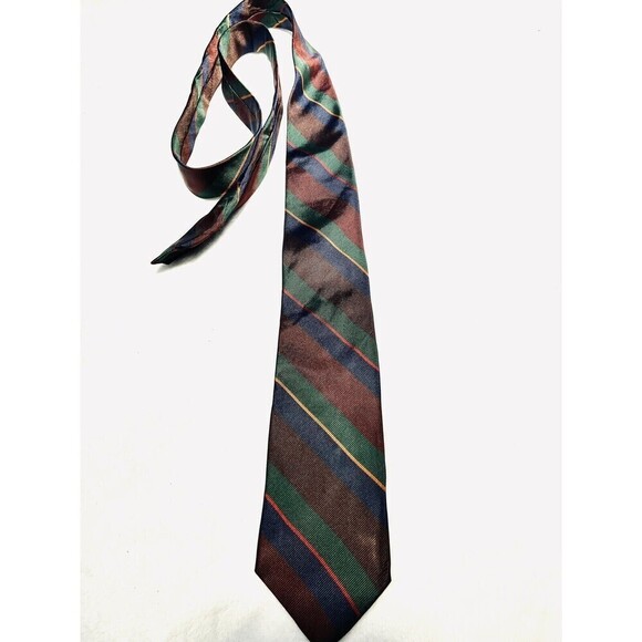 Etro Milano‎ Striped Plaid Tie Green Red Blue Gold Brown - Picture 1 of 3